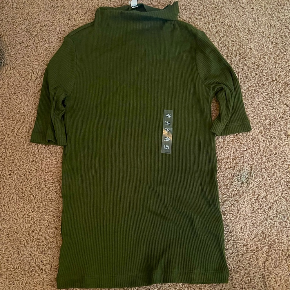 Dark green Short sleeve Ribbed High Neck